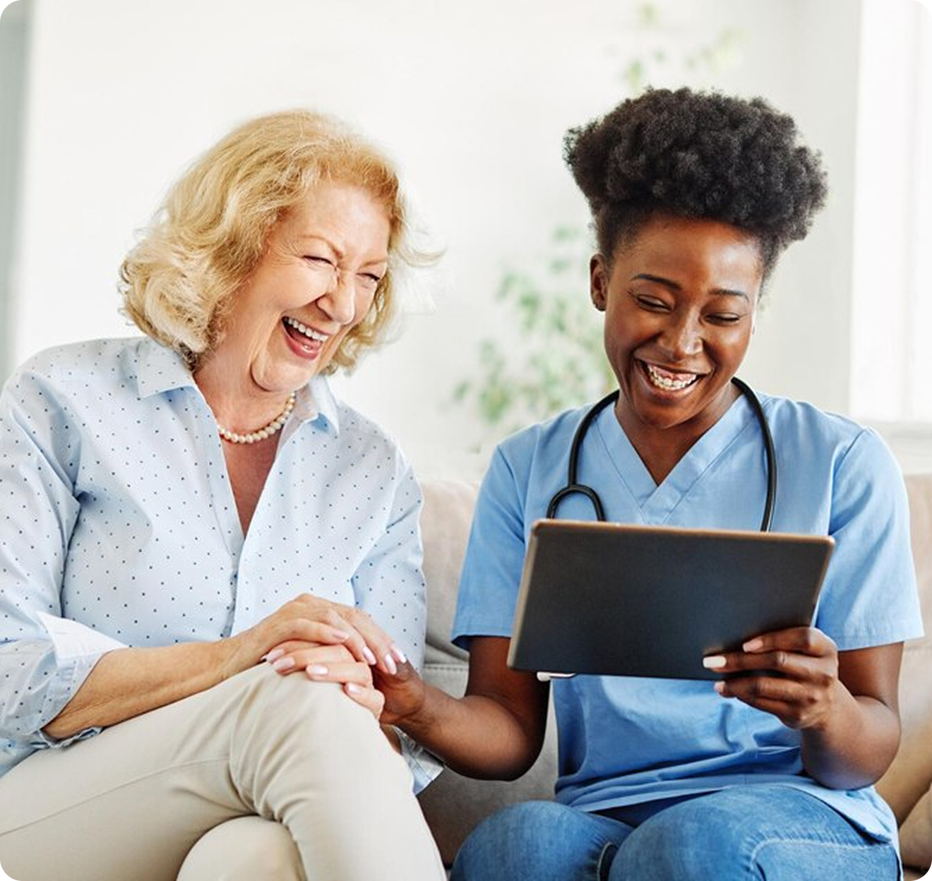 Caregiver providing therapeutic music support to elderly patient